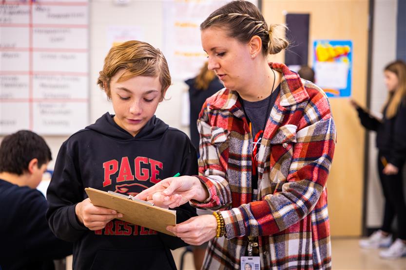 Page Middle students in math class